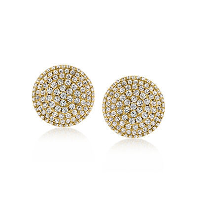C. 2000 Vintage 1.30 ct. t.w. Pave Diamond Disc Earrings in 14kt Yellow Gold