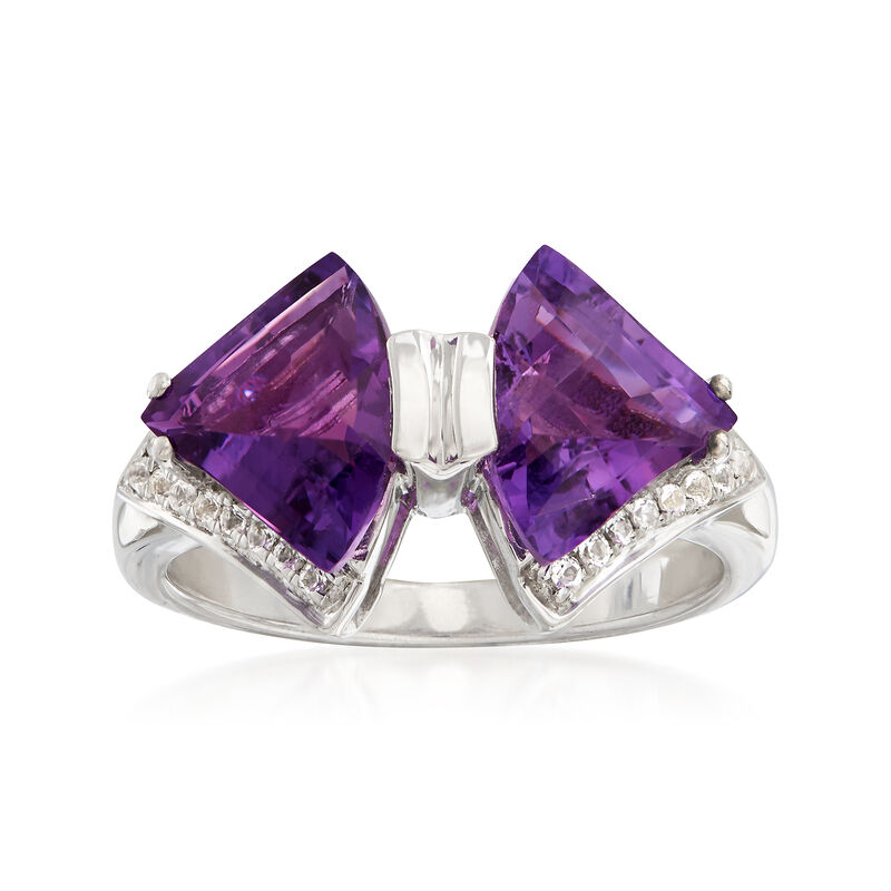 4.20 ct. t.w. Amethyst and .32 ct. t.w. White Topaz Bow Tie Ring in Sterling Silver image number 0
