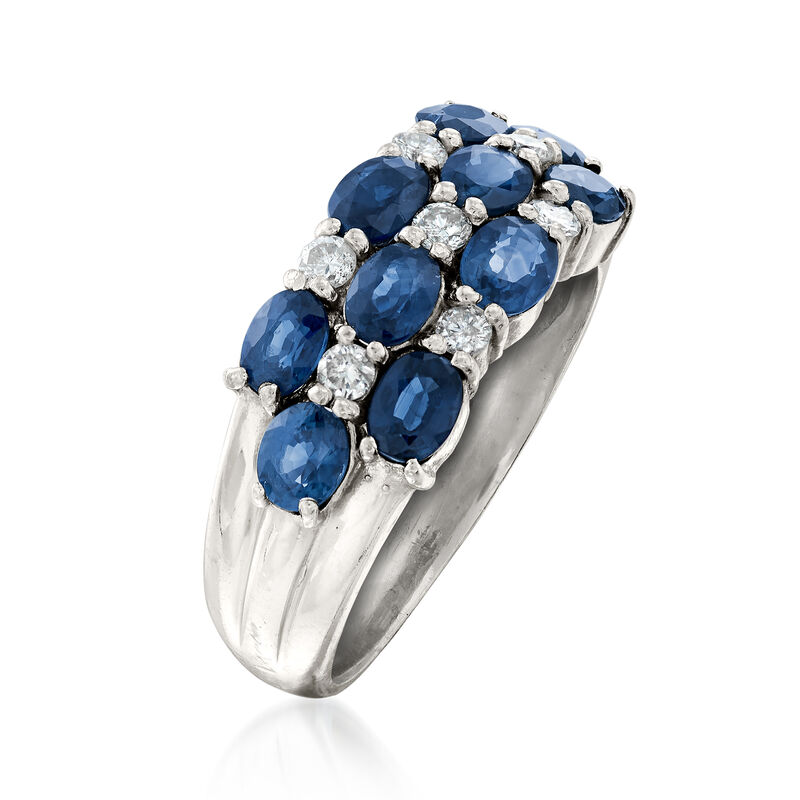 C. 1990 Vintage 2.00 ct. t.w. Sapphire and .20 ct. t.w. Diamond Checkerboard Ring in Platinum image number 2