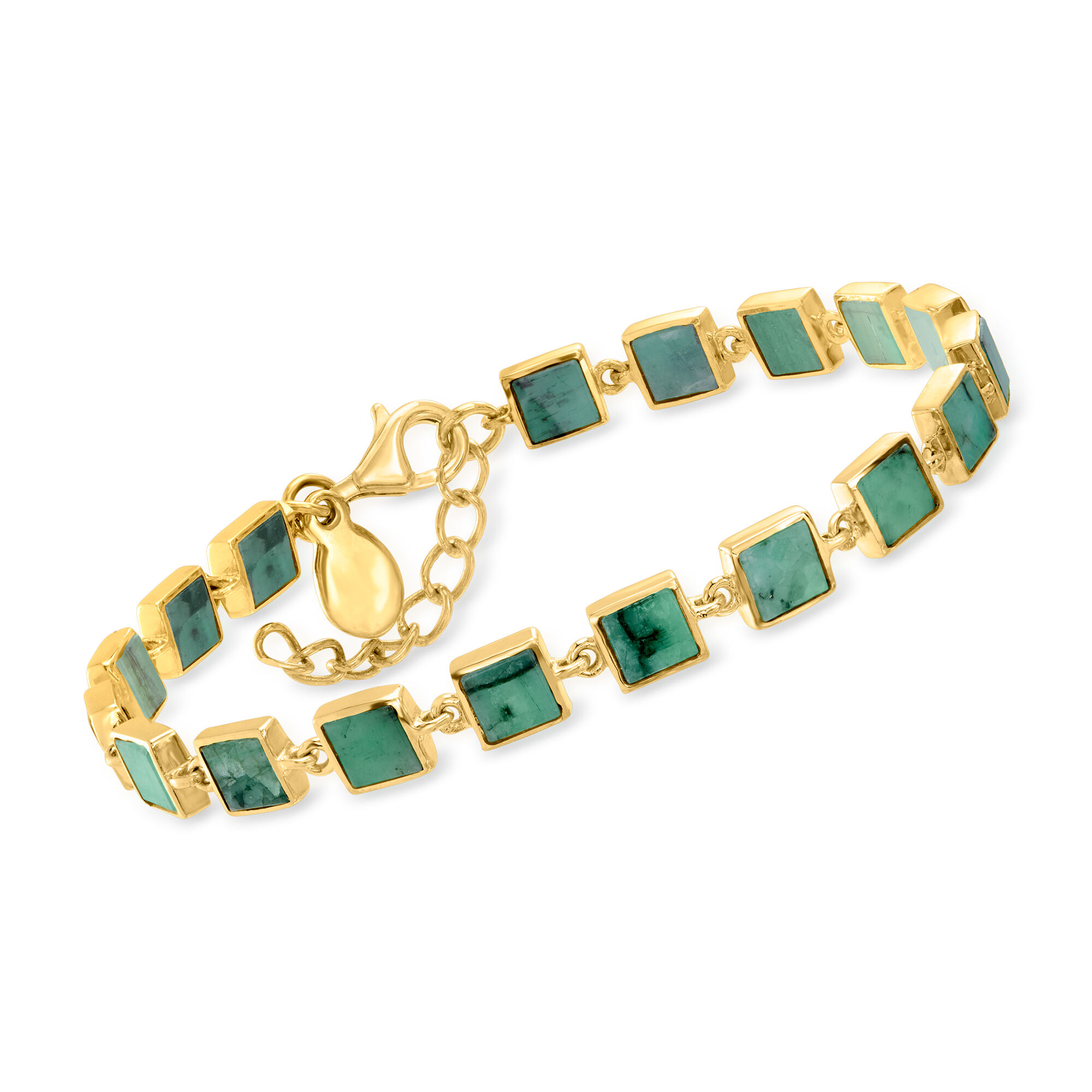 7.75 ct. t.w. Emerald Square-Link Bracelet in 18kt Gold Over 7.75 ct. t.w. Emerald Square-Link Bracelet in 18kt Gold Over