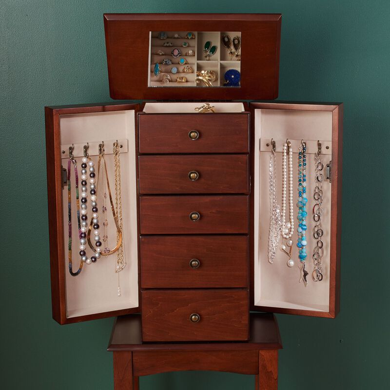 Walnut Simple Tradition 4-Drawer Jewelry Armoire image number 1