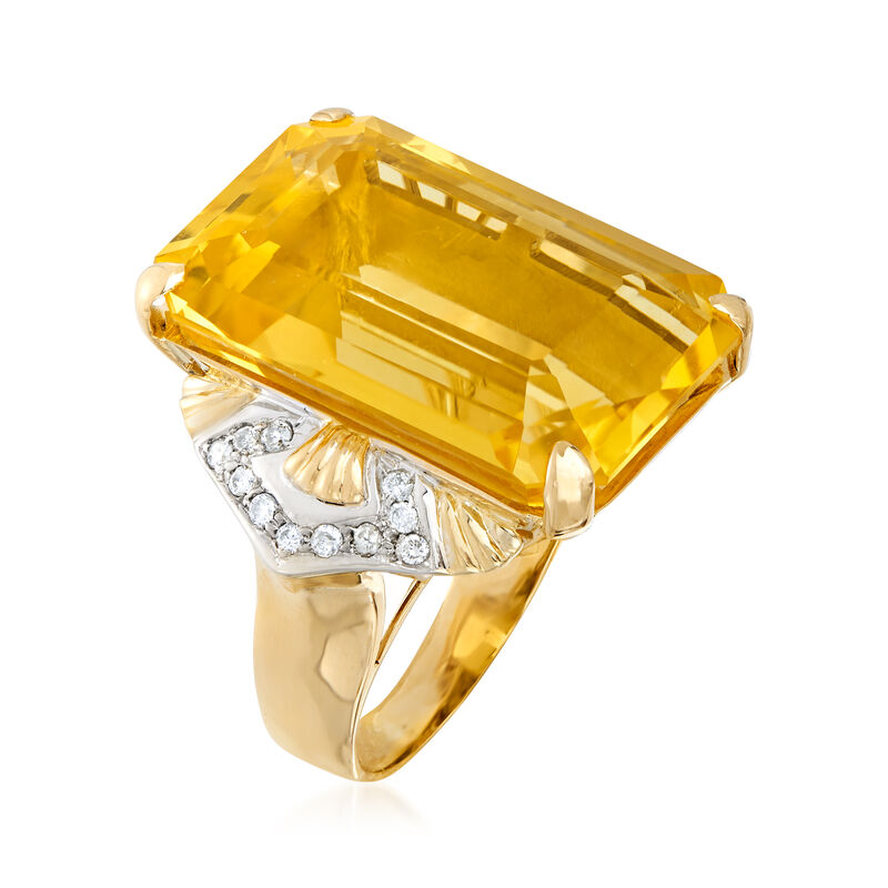C. 1970 Vintage 31.00 Carat Citrine and .30 ct. t.w. Diamond Ring in 14kt Yellow Gold image number 2