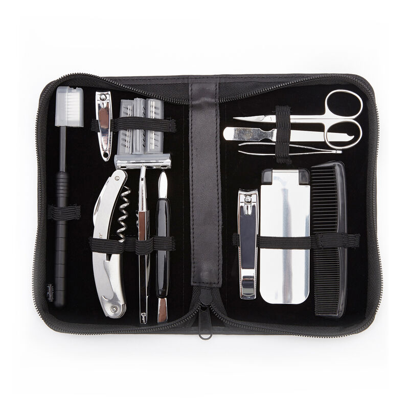 Royce Men's Black Leather Travel Grooming Kit image number 0