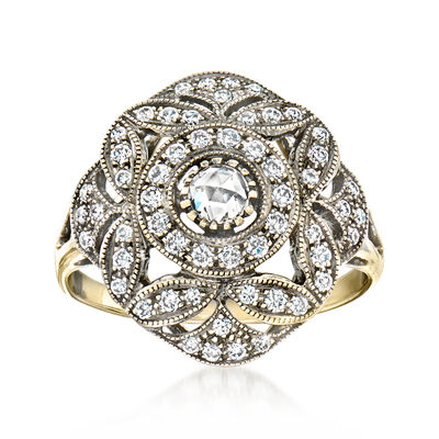 C. 1980 Vintage .50 ct. t.w. Diamond Flower Ring in 18kt Two-Tone Gold