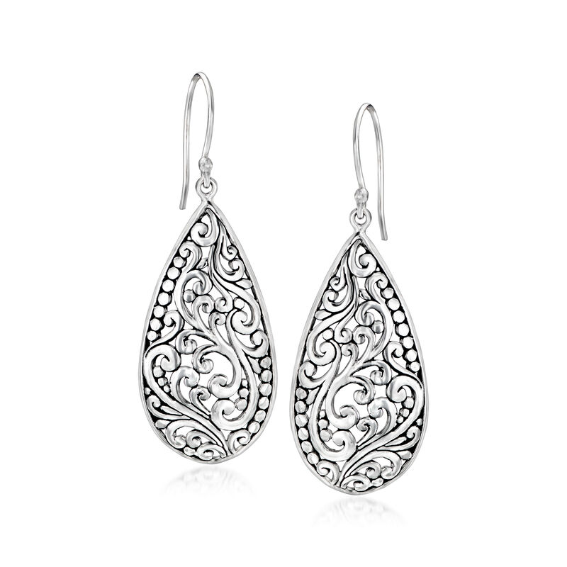 Sterling Silver Bali-Style Filigree Teardrop Earrings  image number 0