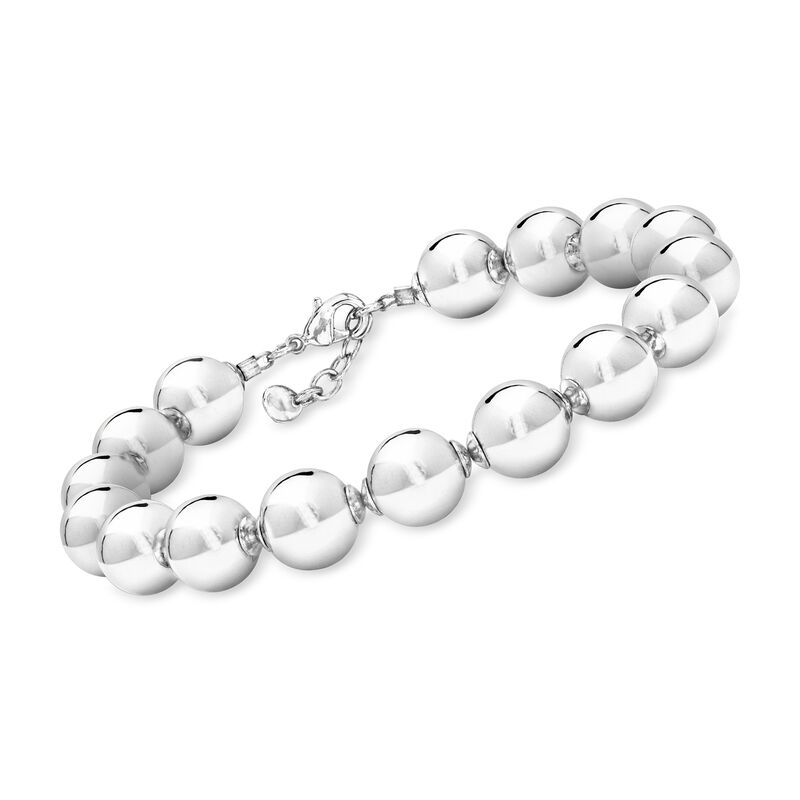 10mm Sterling Silver-Plated Bead Bracelet. 7" image number 0