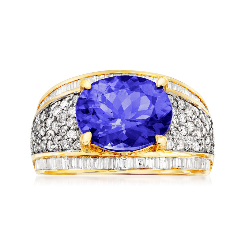 4.00 Carat Tanzanite and 1.10 ct. t.w. Diamond Ring in 14kt Yellow Gold image number 0
