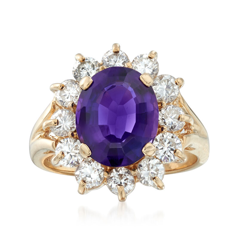 C. 1990 Vintage 2.67 Carat Amethyst and .90 ct. t.w. Diamond Ring in 14kt Yellow Gold image number 0