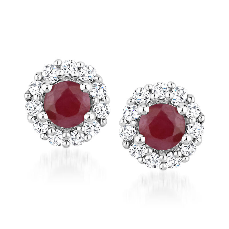 1.20 ct. t.w. Ruby and .80 ct. t.w. White Topaz Jewelry Set: Earrings and Pendant Necklace in Sterling Silver image number 2