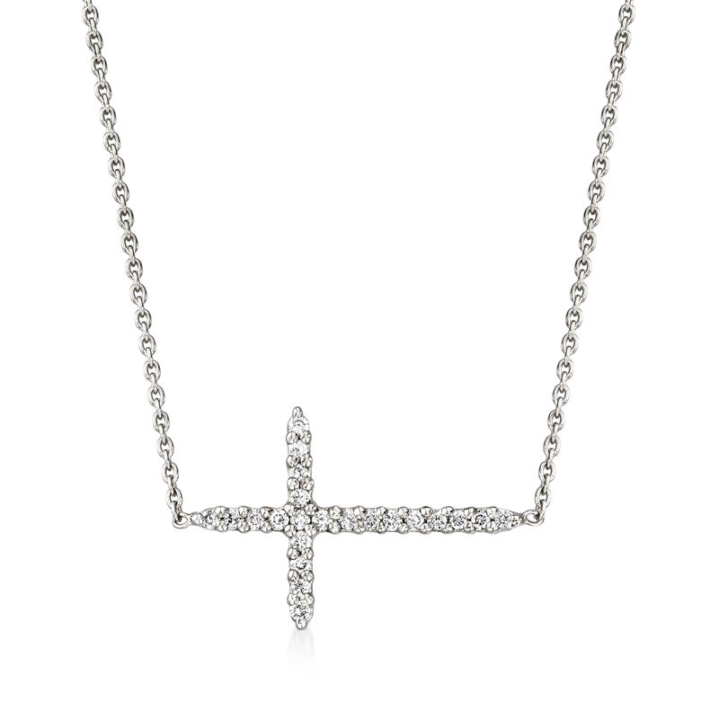 Roberto Coin .10 ct. t.w. Diamond Sideways Cross Necklace in 18kt White Gold. 16&quot; image number 1