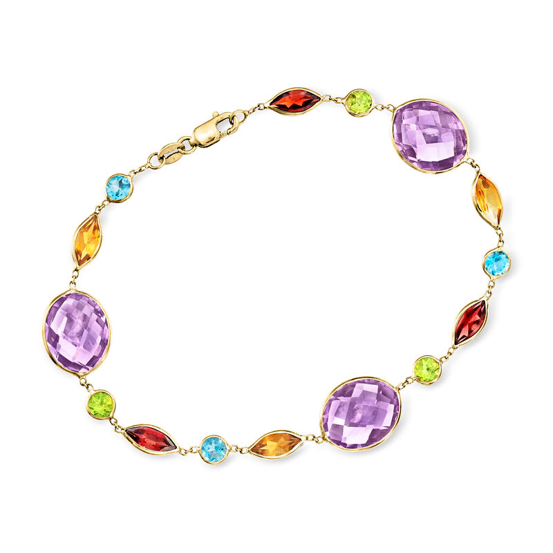 C. 1980 Vintage 16.05 ct. t.w. Multi-Gemstone Bracelet in 14kt Yellow Gold. 7&quot; image number 0