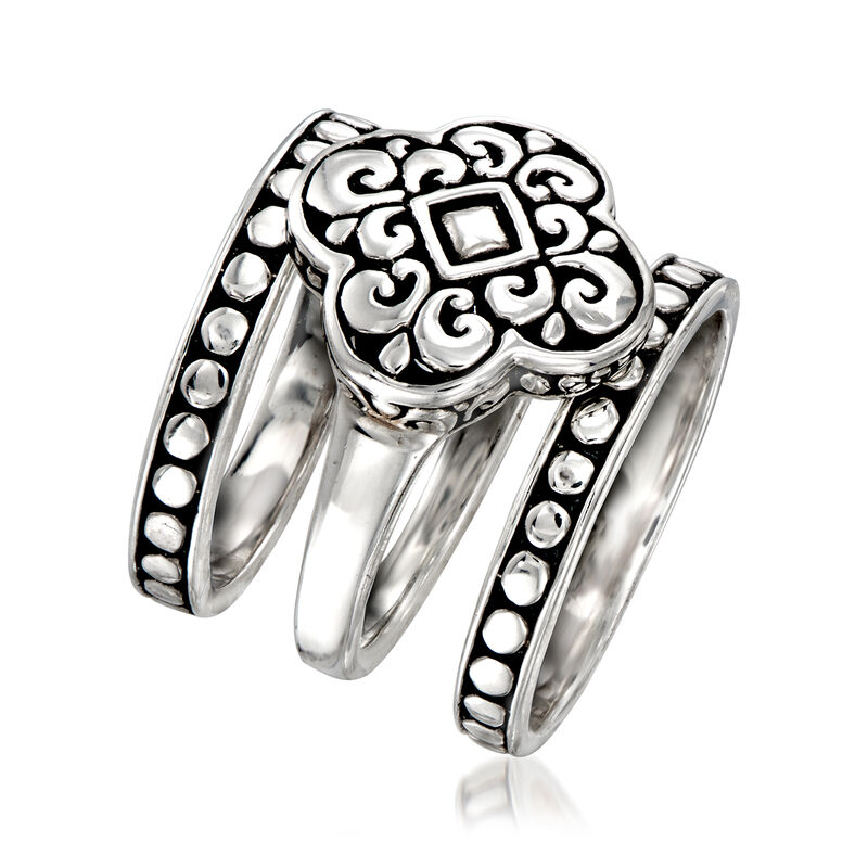 Sterling Silver Bali-Style Jewelry Set: Three Rings image number 2