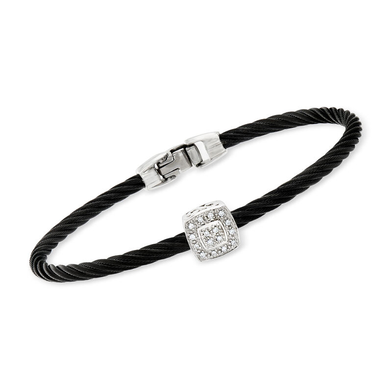 ALOR &quot;Noir&quot; Black Cable Station Bracelet with Diamond Accent and 18kt White Gold. 7&quot; image number 0