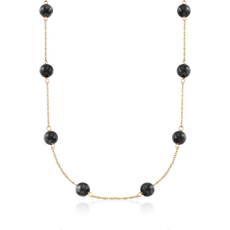 8mm Onyx Bead Station Necklace in 14kt Yellow Gold image number 0