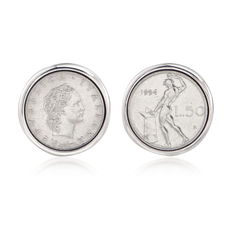 Men's Genuine 50-Lira Coin Cuff Links in Sterling Silver image number 1