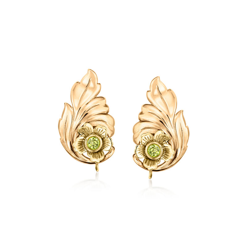 C. 1940 Vintage .30 ct. t.w. Peridot Flower Earrings in 10kt Yellow Gold image number 0