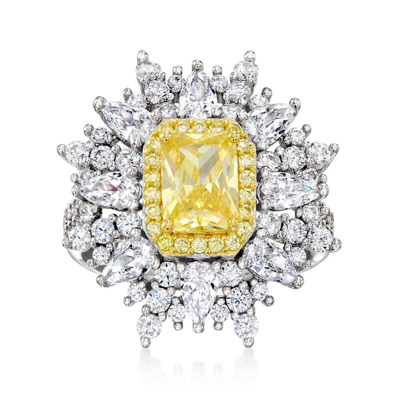 4.80 ct. t.w. Yellow and White CZ Burst Ring in Sterling Silver image number 0