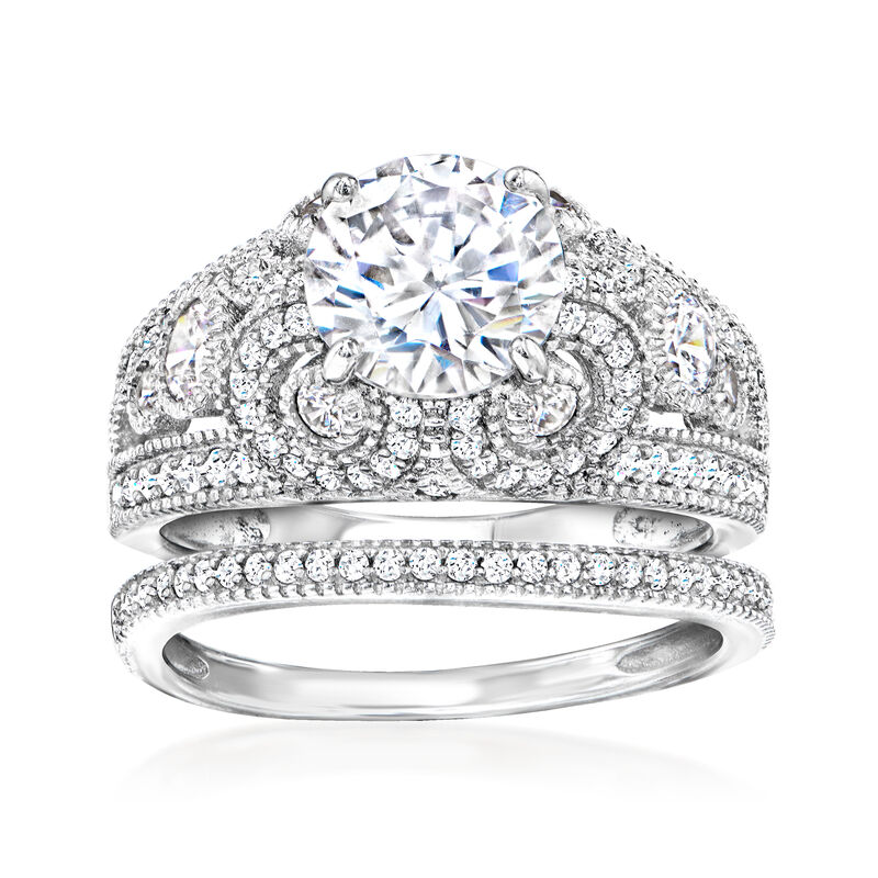 3.10 ct. t.w. CZ Jewelry Set: Two Rings in Sterling Silver image number 0