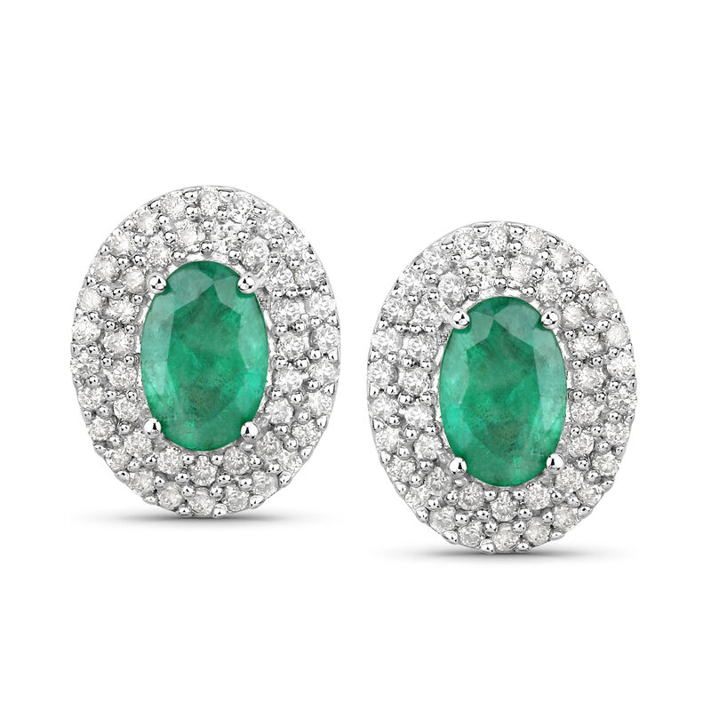 .70 ct. t.w. Emerald and .31 ct. t.w. Diamond Earrings in 14kt White Gold image number 0