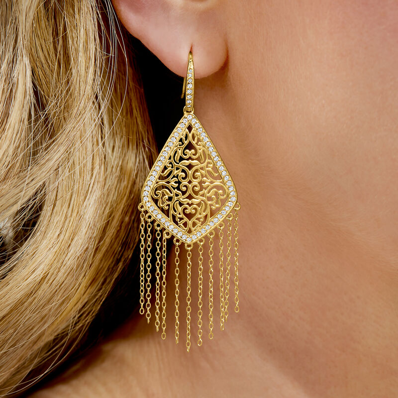 1.13 ct. t.w. CZ Fringe Chandelier Earrings in 18kt Gold Over Sterling image number 2