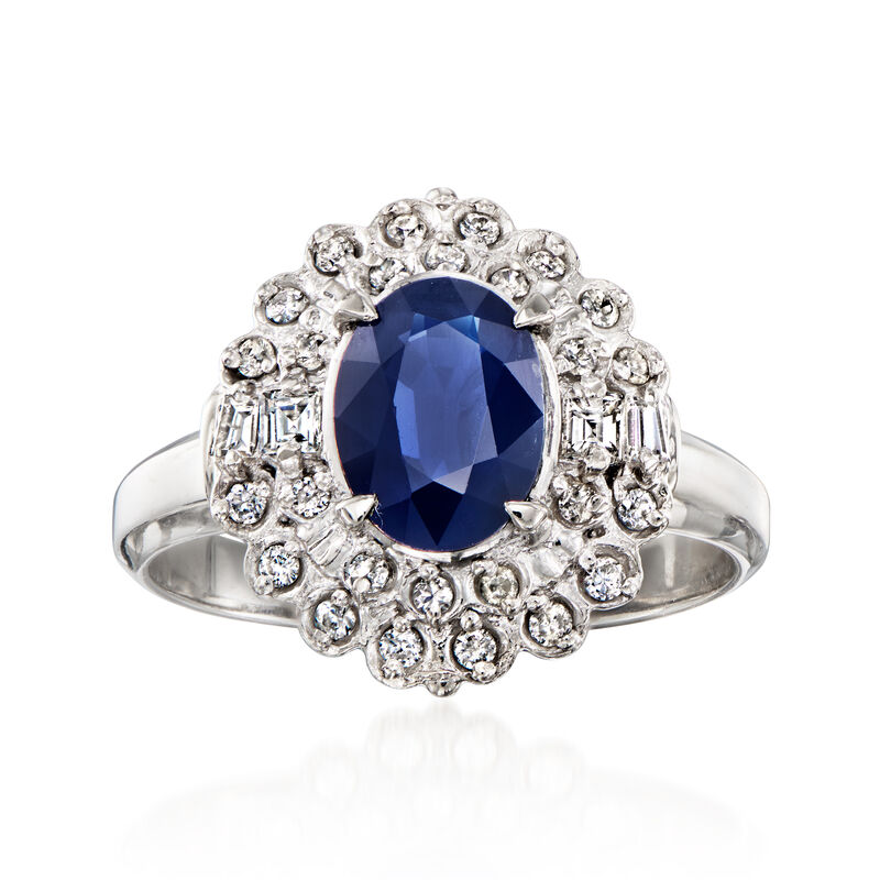 C. 2000 Vintage 1.65 Carat Sapphire Ring with .39 ct. t.w. Diamonds in Platinum. Size 7.5 image number 0