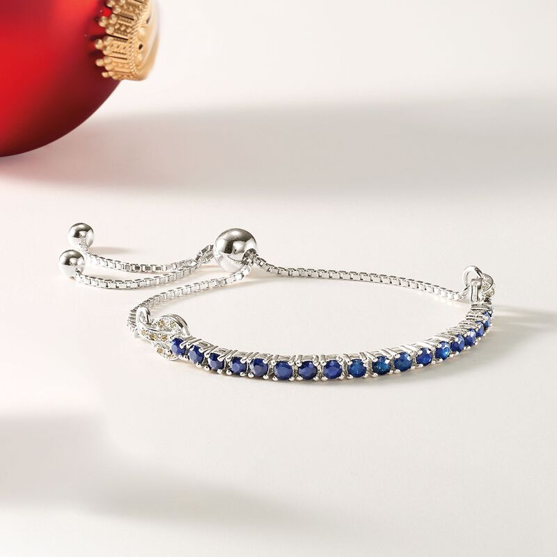 2.00 ct. t.w. Sapphire Bolo Bracelet with White Zircon in Sterling Silver image number 5