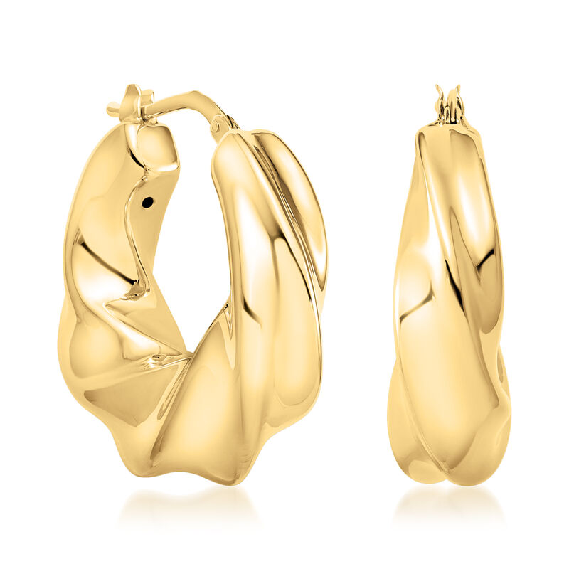 Italian 14kt Yellow Gold Puffed Twisted Hoop Earrings. 1" image number 1