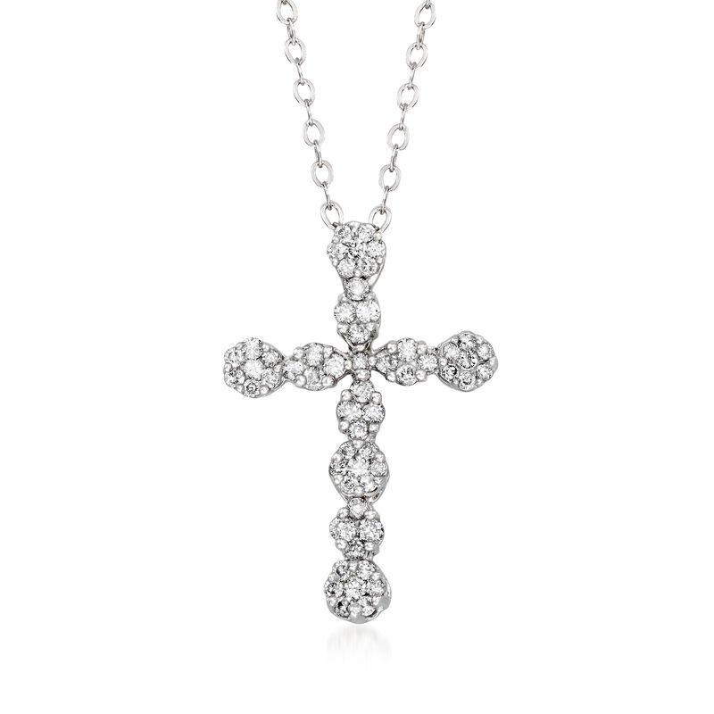 C. 1990 Vintage .65 ct. t.w. Diamond Cross Pendant Necklace in 14kt White Gold. 18&quot; image number 0