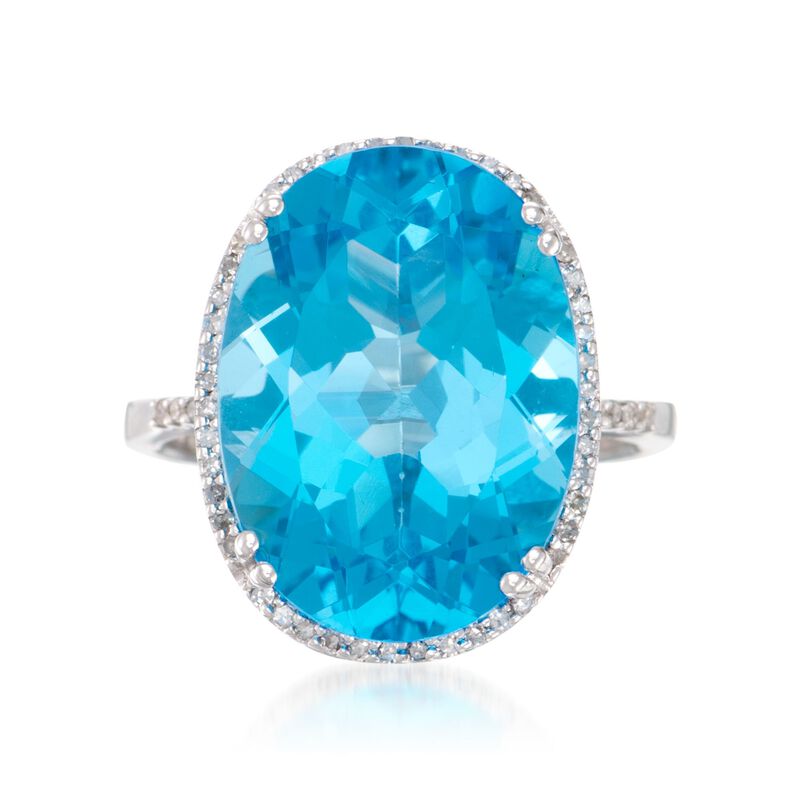 14.50 Carat Blue Topaz Ring with .20 ct. t.w. Diamonds in 14kt White Gold image number 0