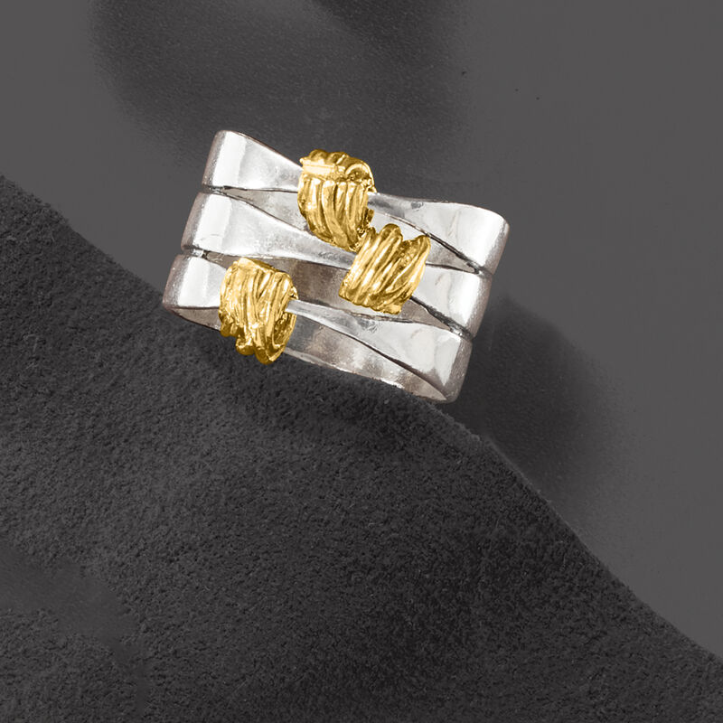 Two-Tone Sterling Silver Wrapped Station Ring image number 4
