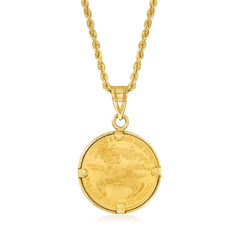 C. 2000 Vintage 22kt Yellow Gold Five-Dollar Liberty Coin Pendant Necklace with 14kt Yellow Gold image number 2