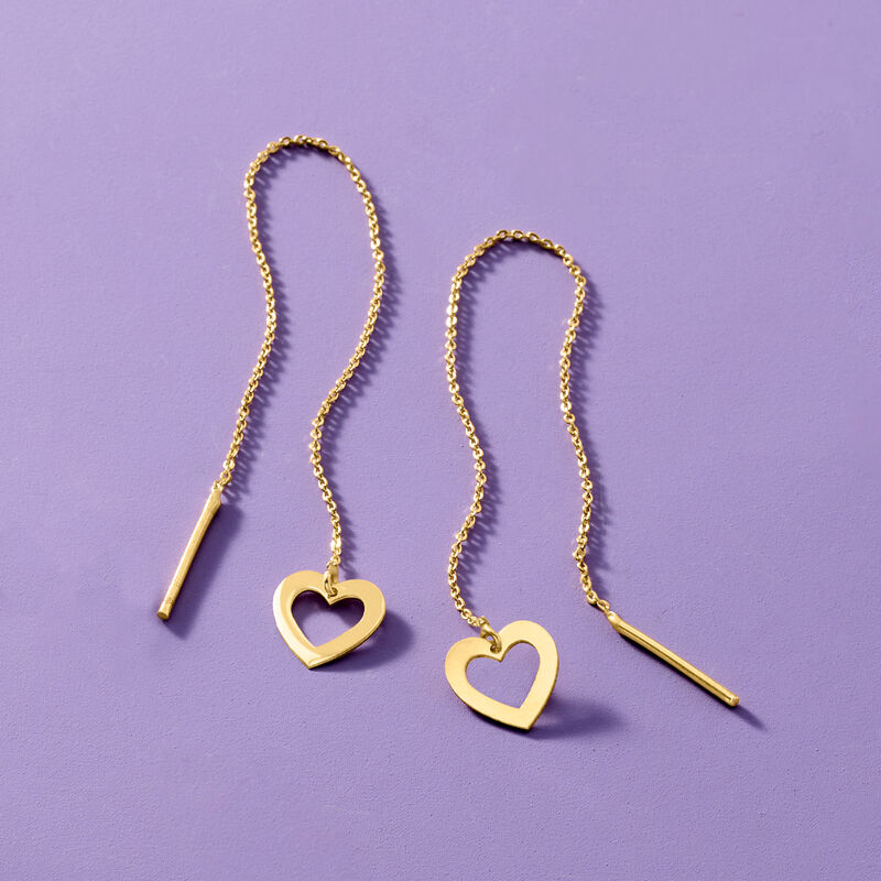14kt Yellow Gold Heart Threader Earrings image number 2