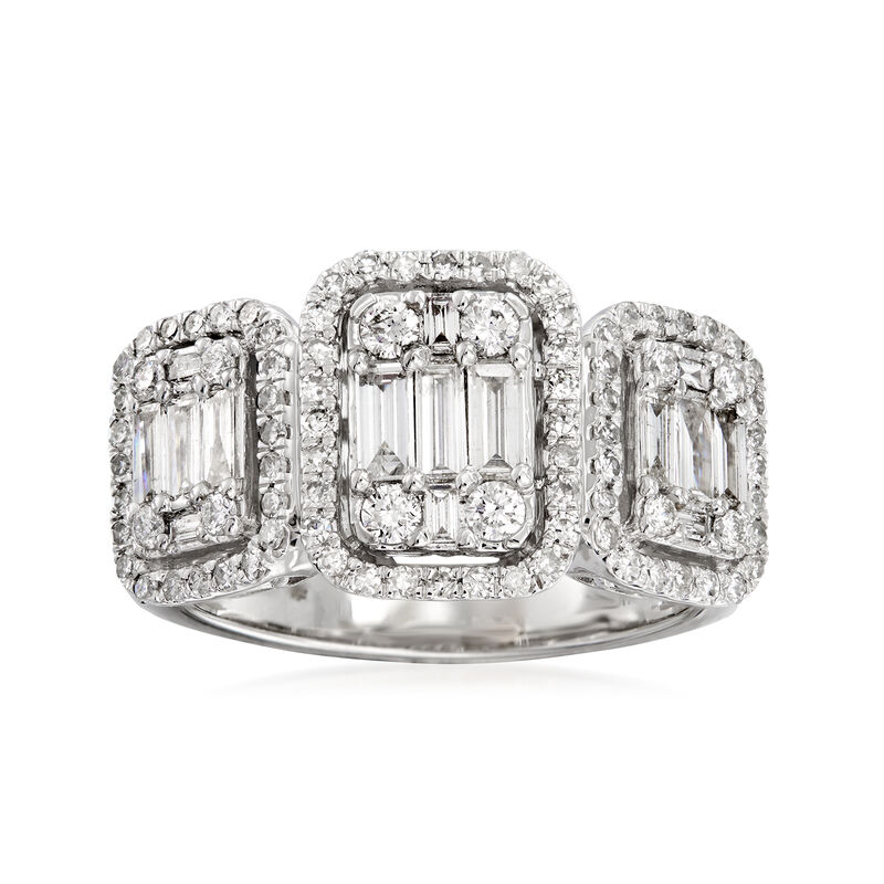 1.10 ct. t.w. Round and Baguette Diamond Ring in 18kt White Gold image number 0