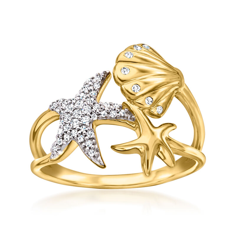.15 ct. t.w. Diamond Sea Life Ring in 18kt Gold Over Sterling image number 0
