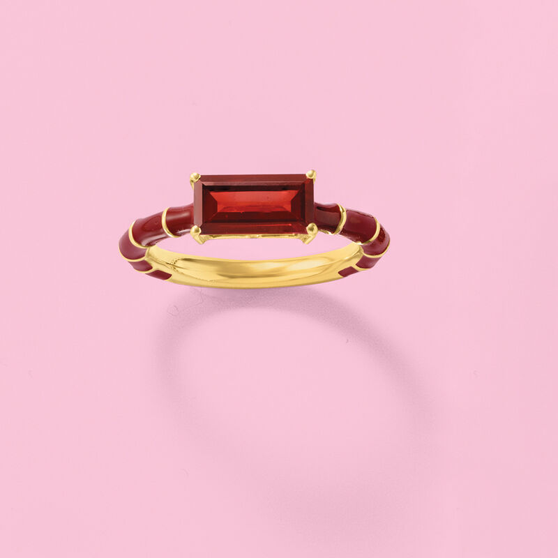 1.70 Carat Garnet and Red Enamel Ring in 18kt Gold Over Sterling image number 3