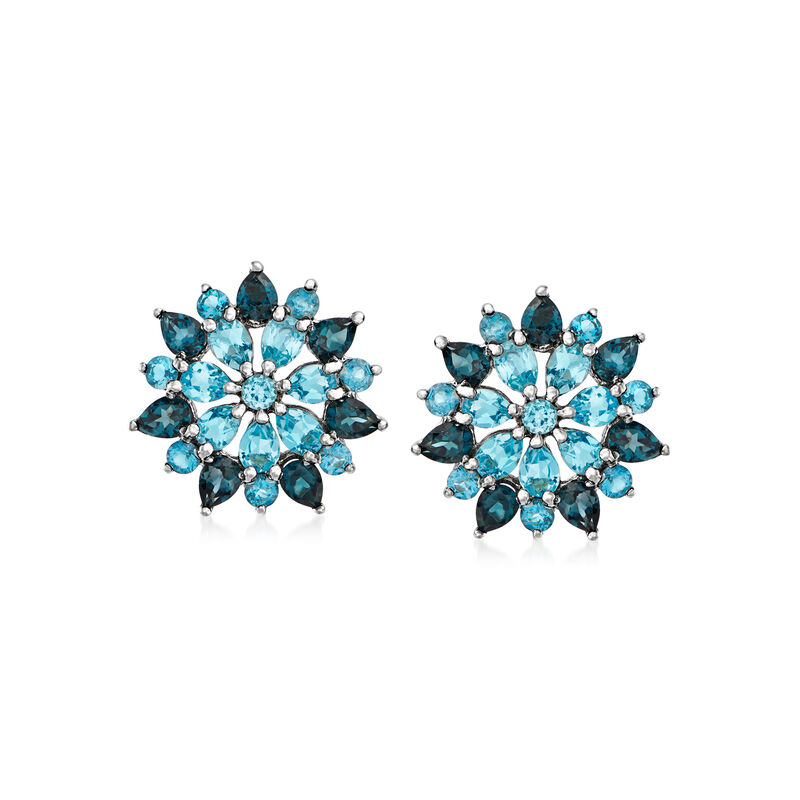 7.96 ct. t.w. Tonal Blue Topaz Floral Earrings in Sterling Silver  image number 0