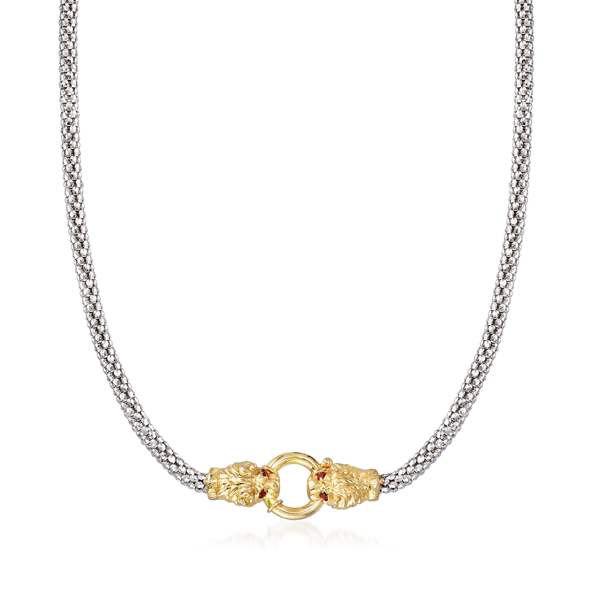 18kt Gold Over Sterling and Sterling Silver Double Lion Head