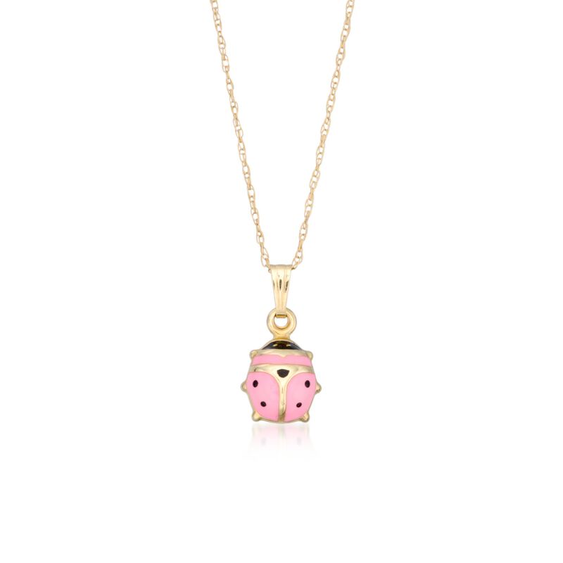 Child's Pink Enamel Ladybug Pendant Necklace in 14kt Yellow Gold. 15&quot;  image number 0