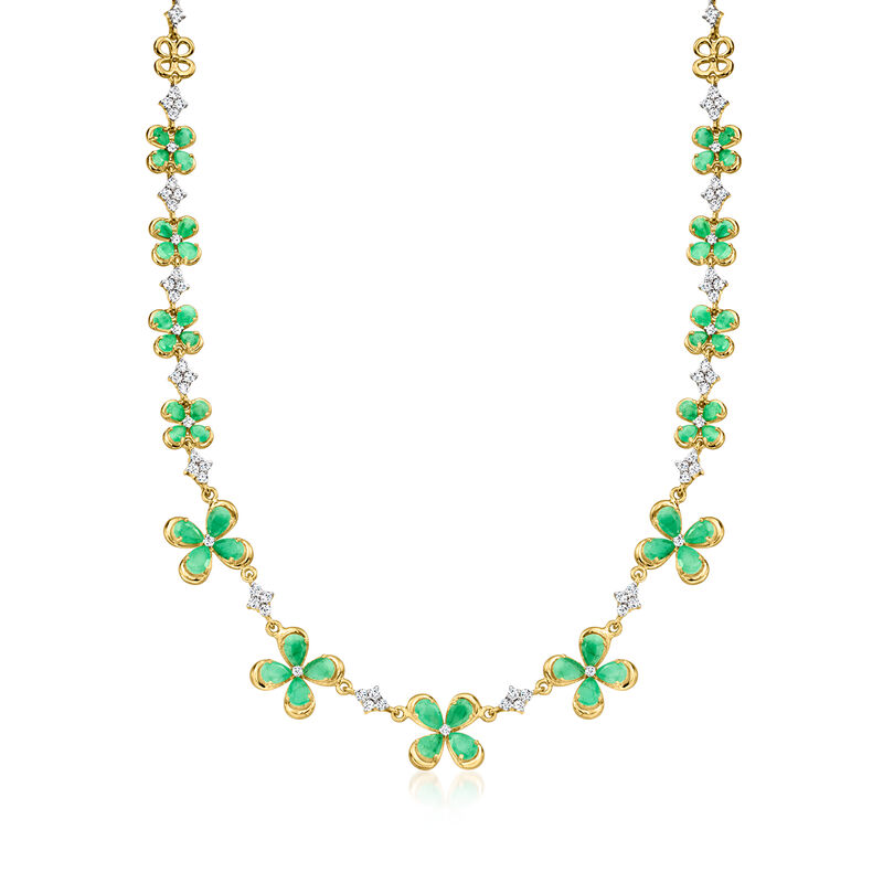 12.00 ct. t.w. Emerald Floral Necklace with 3.20 ct. t.w. White Topaz in 18kt Gold Over Sterling. 18&quot; image number 1