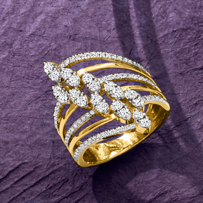 1.00 ct. t.w. Diamond Multi-Row Navette Ring in 18kt Gold Over Sterling image number 3