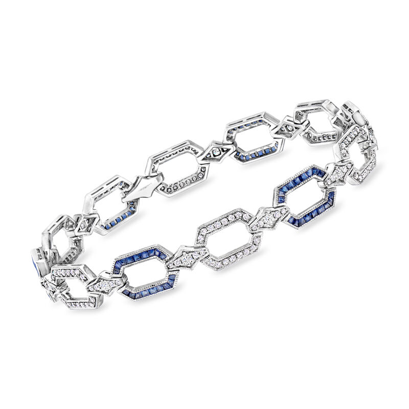 C. 1990 Vintage 1.99 ct. t.w. Sapphire and 1.24 ct. t.w. Diamond Link Bracelet in Platinum. 7&quot; image number 0