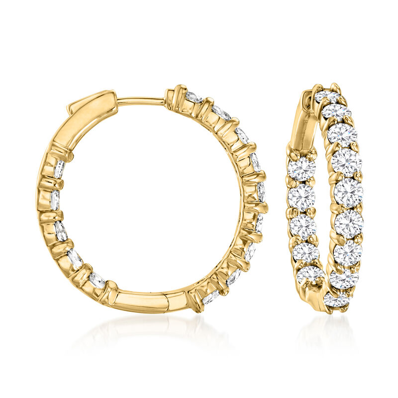 5.00 ct. t.w. Diamond Inside-Outside Hoop Earrings in 14kt Yellow Gold. 1&quot; image number 0