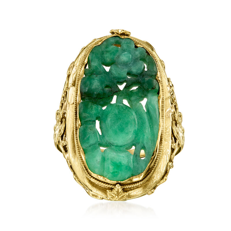 C. 1980 Vintage Carved Jade Ring in 14kt Yellow Gold. Size 7 image number 0