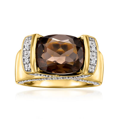 7.00 Carat Smoky Quartz Ring with Diamonds in 14kt Gold Over Sterling