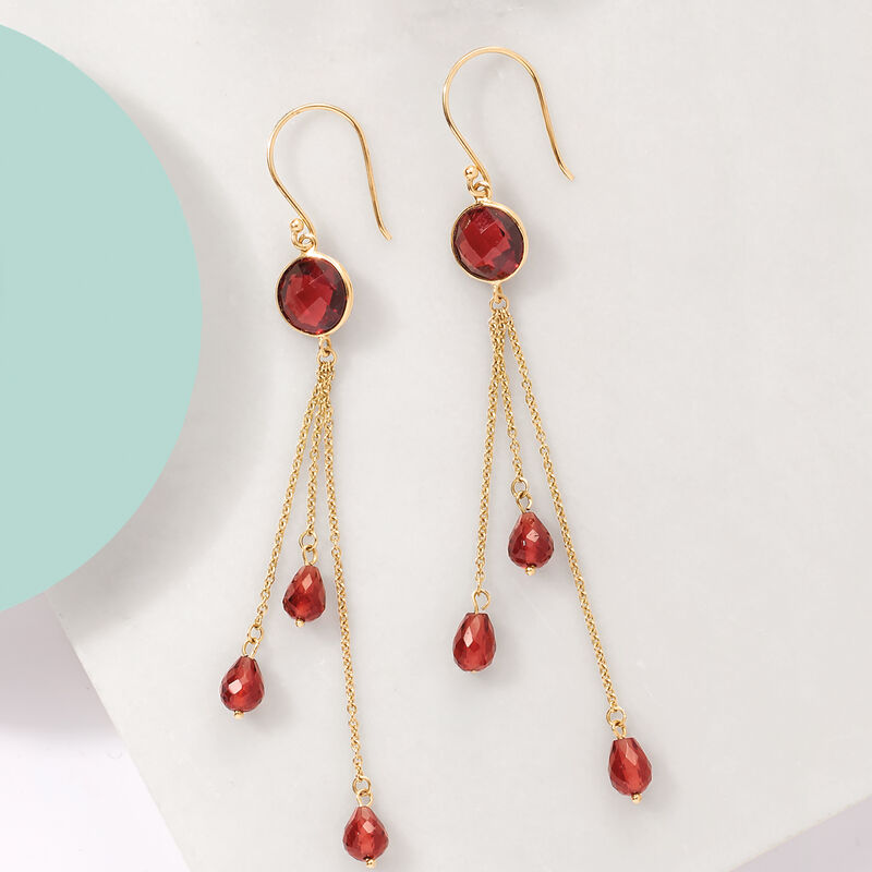 8.35 ct. t.w. Garnet Tassel Drop Earrings in 14kt Yellow Gold image number 2