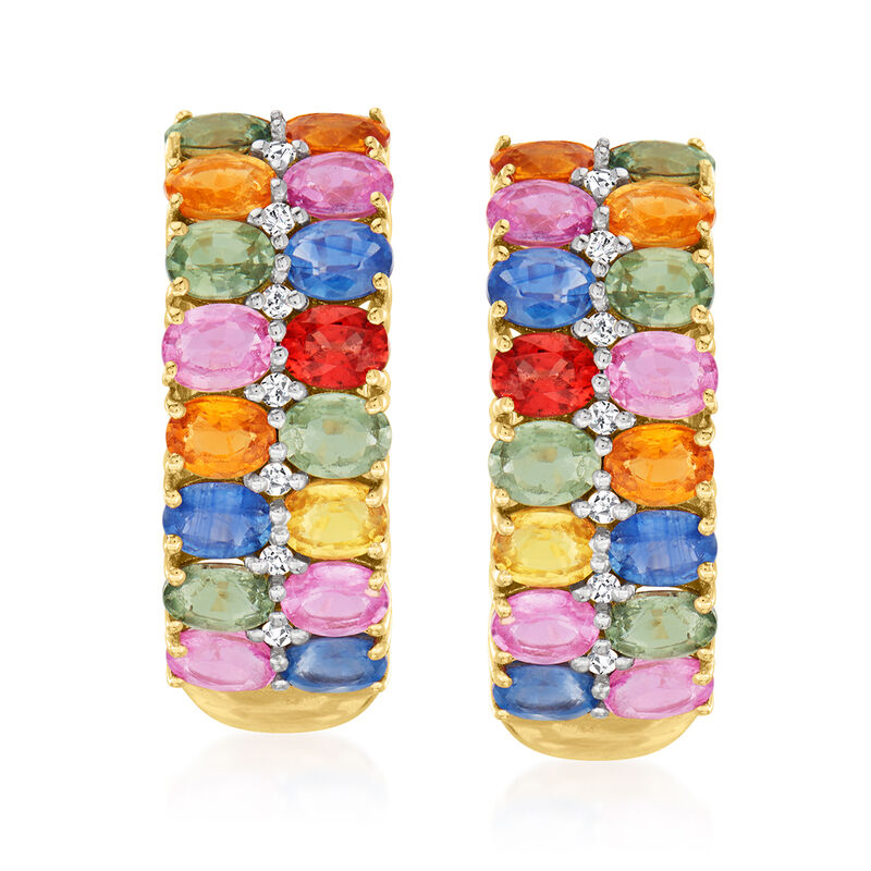 6.75 ct. t.w. Multicolored Sapphire and .10 ct. t.w. Diamond Earrings in 18kt Yellow Gold image number 0
