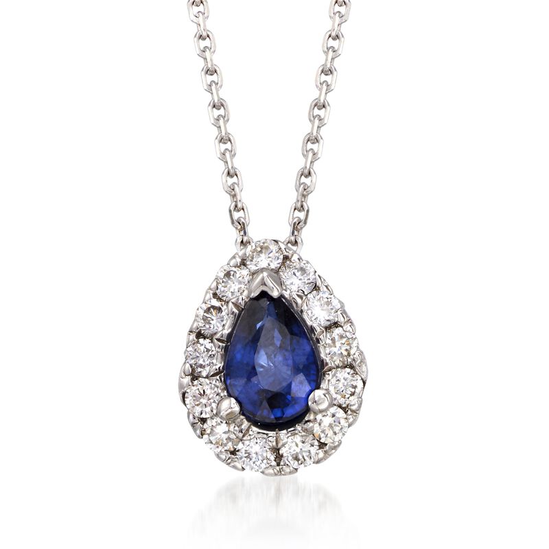 .80 Carat Sapphire and .40 ct. t.w. Diamond Necklace in 14kt White Gold. 16&quot; image number 1