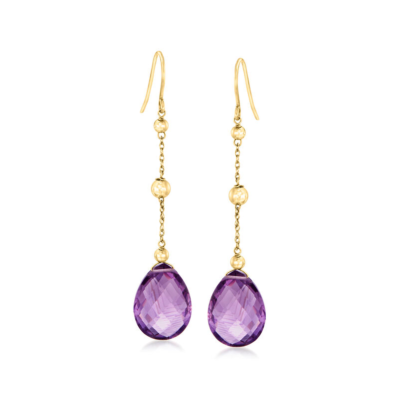 16.00 ct. t.w. Amethyst Drop Earrings with Bead Stations in 14kt Yellow Gold image number 0
