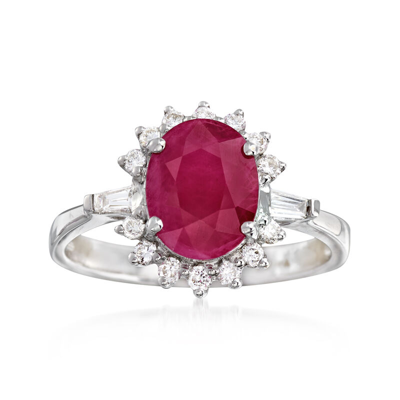 2.10 Carat Burmese Ruby and .32 ct. t.w. Diamond Ring in 18kt White Gold image number 0