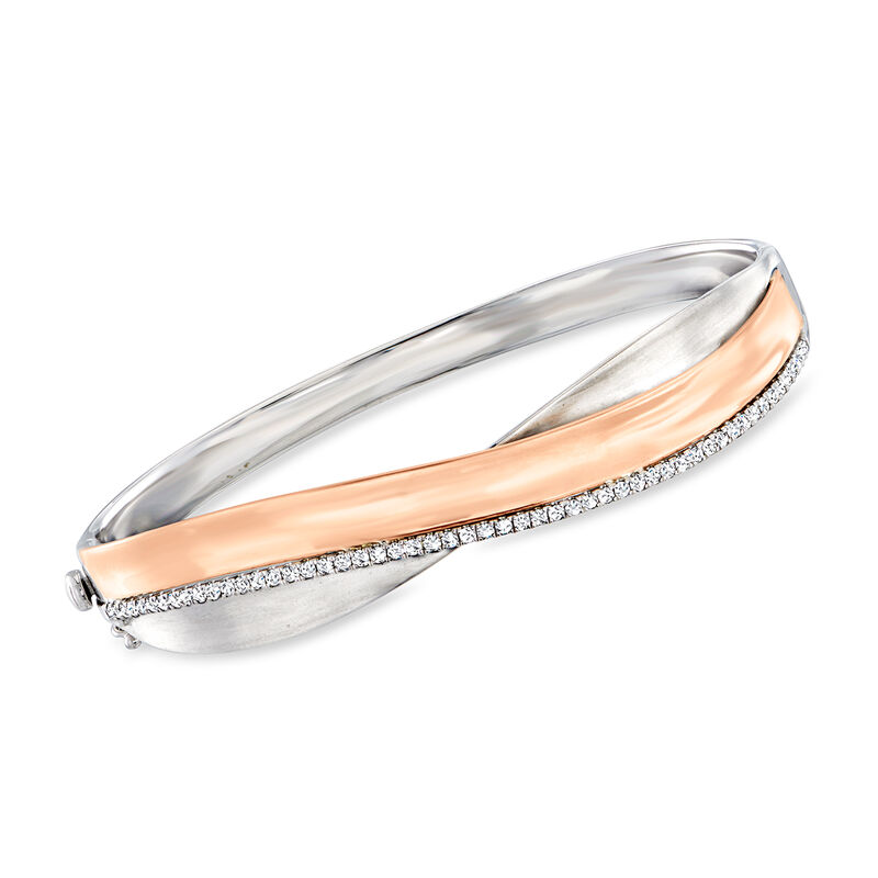 C. 1990 Vintage Simon G. .56 ct. t.w. Diamond Crisscross Bangle Bracelet in 14kt Two-Tone Gold. 7&quot; image number 0